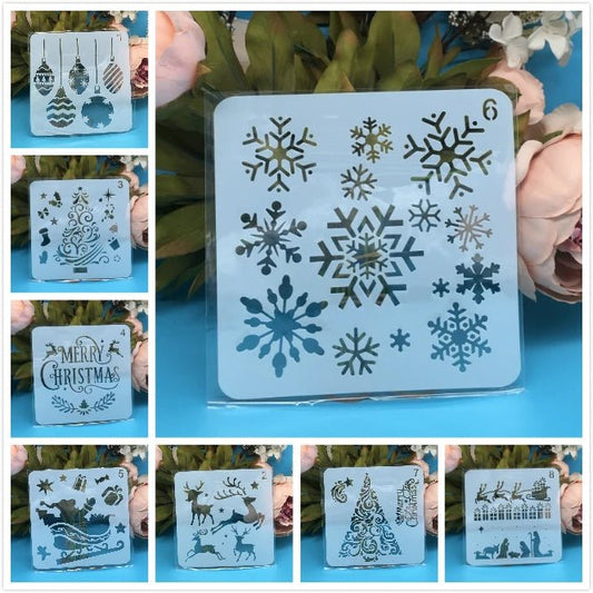 8 - delige set 13cm kerstsjablonen - DIY lagen voor schilderen en decoratie - Bivakshop