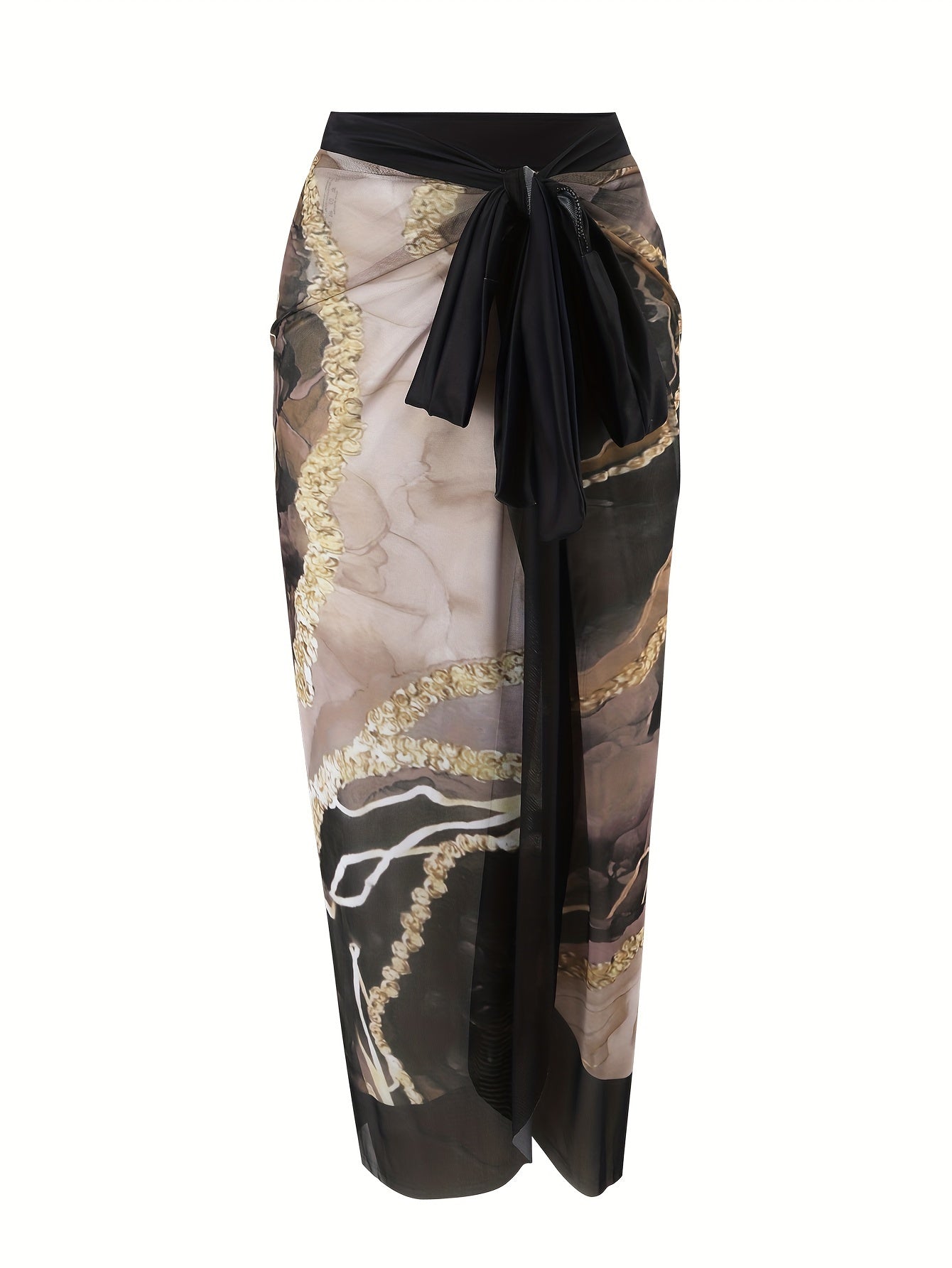 Bruin marmer 2 delige badpak - Dames badpak - Sarong rok strikbare schouderbandjesjes - Bivakshop