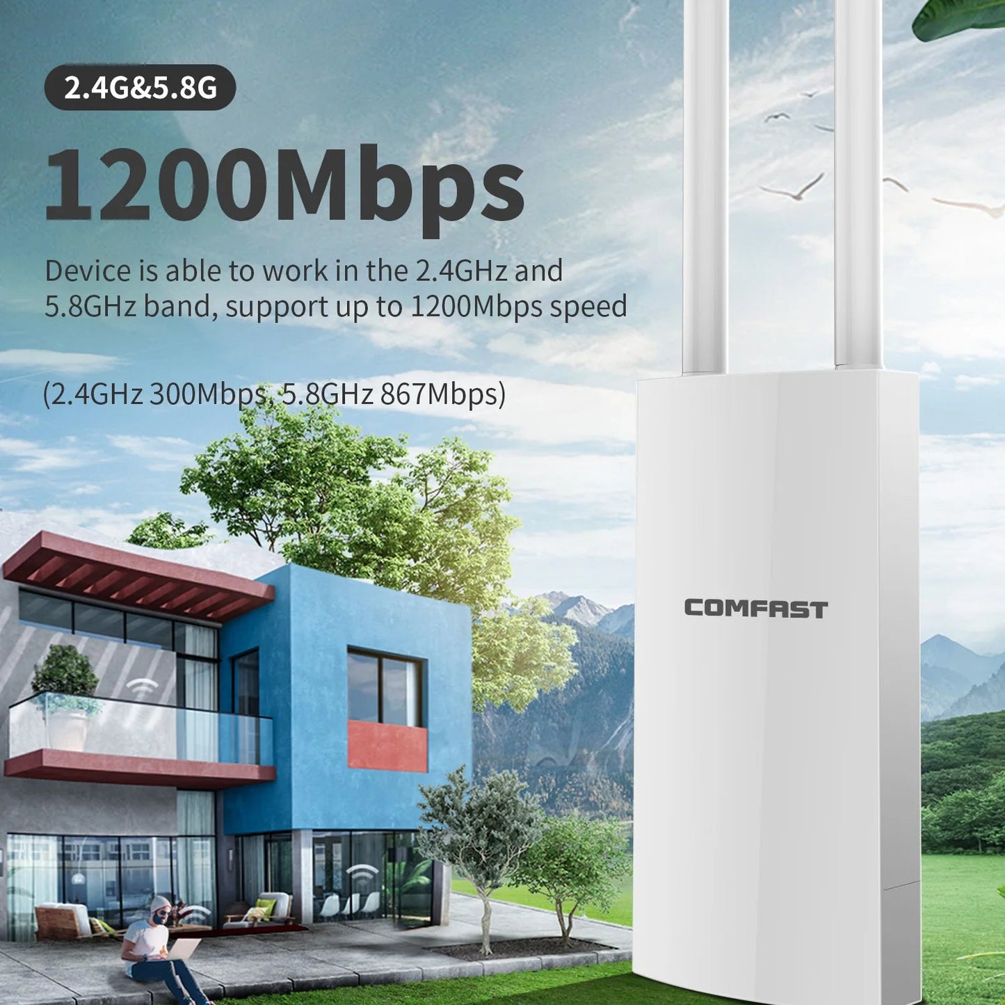 Comfast draadloze wifi - versterker - Waterdichte outdoor wifi - extender - 2.4 & 5.8Ghz - Langeafstandsantenne - Bivakshop