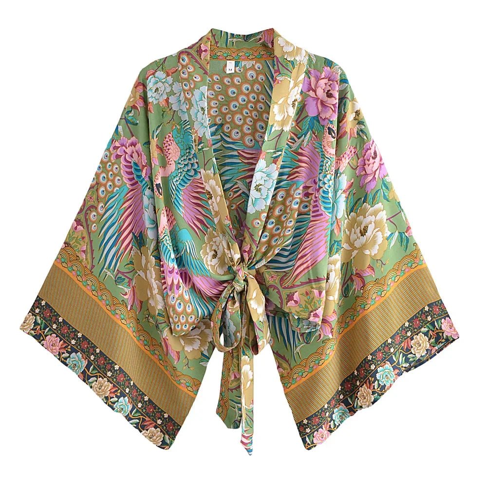 Happie queens - Kimono met bloemenprint en sjerp - Dames v hals batwing mouwen - Bivakshop