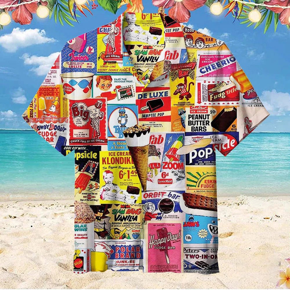 Hawaiiaans hemd voor heren zomer - Ijsjesprint - Met korte mouwen casual - Bivakshop