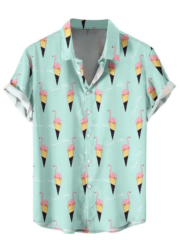 Hawaiiaans hemd voor heren zomer - Ijsjesprint - Met korte mouwen casual - Bivakshop