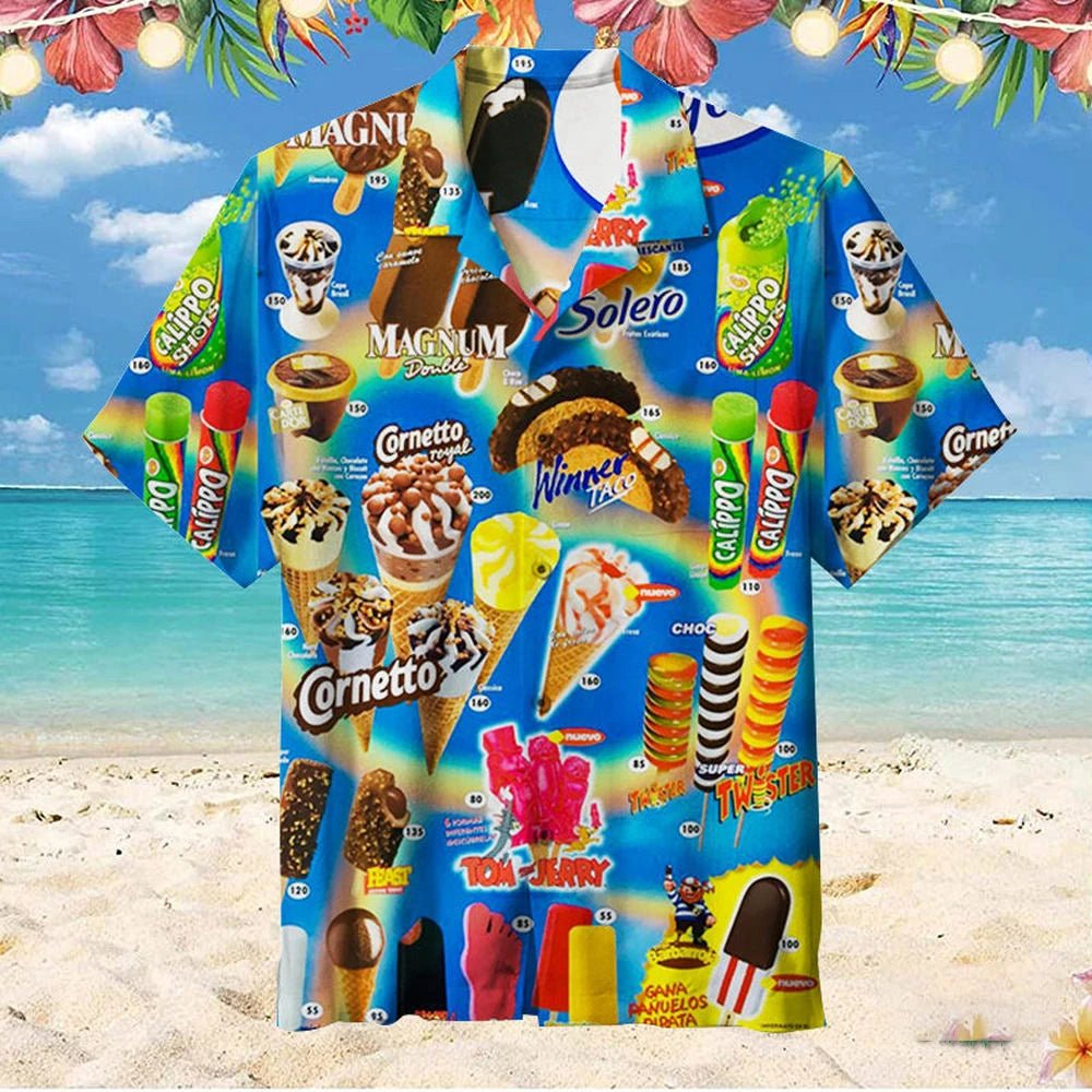 Hawaiiaans hemd voor heren zomer - Ijsjesprint - Met korte mouwen casual - Bivakshop