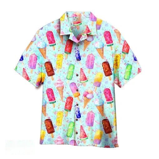 Hawaiiaans hemd voor heren zomer - Ijsjesprint - Met korte mouwen casual - Bivakshop