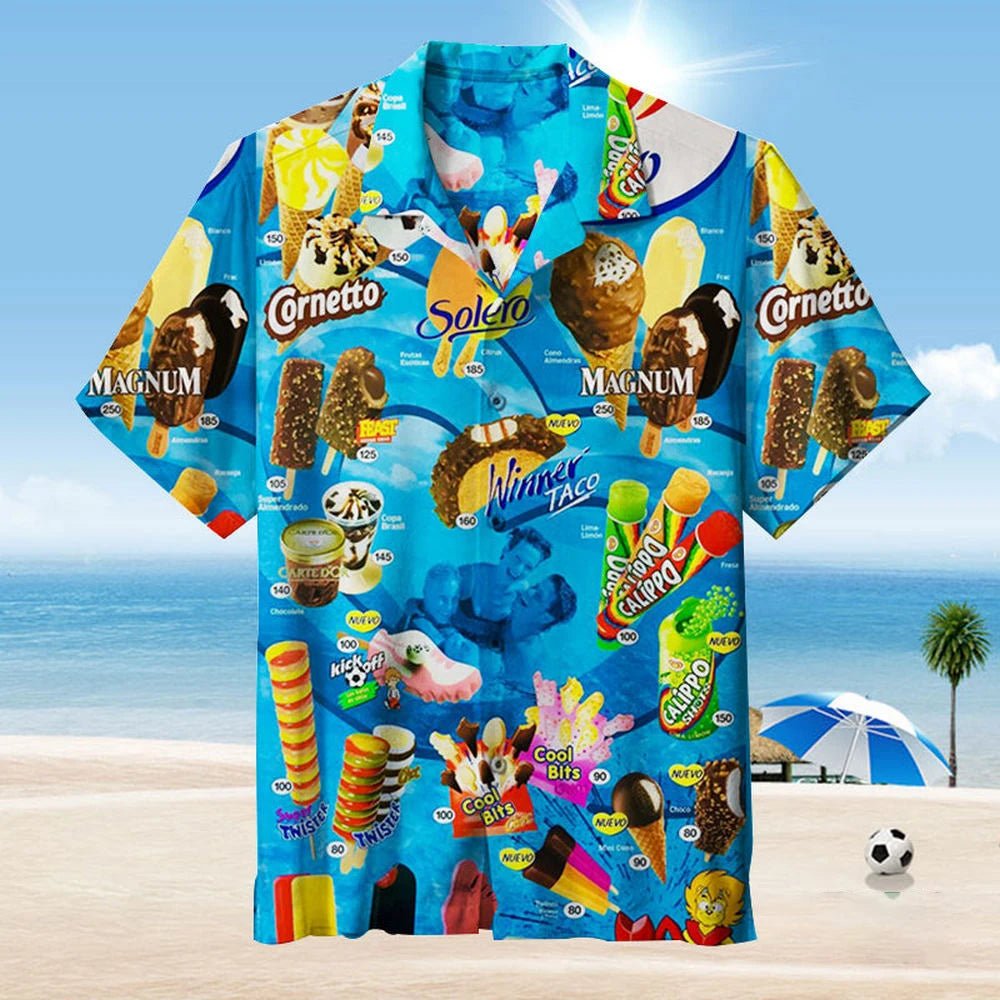 Hawaiiaans hemd voor heren zomer - Ijsjesprint - Met korte mouwen casual - Bivakshop