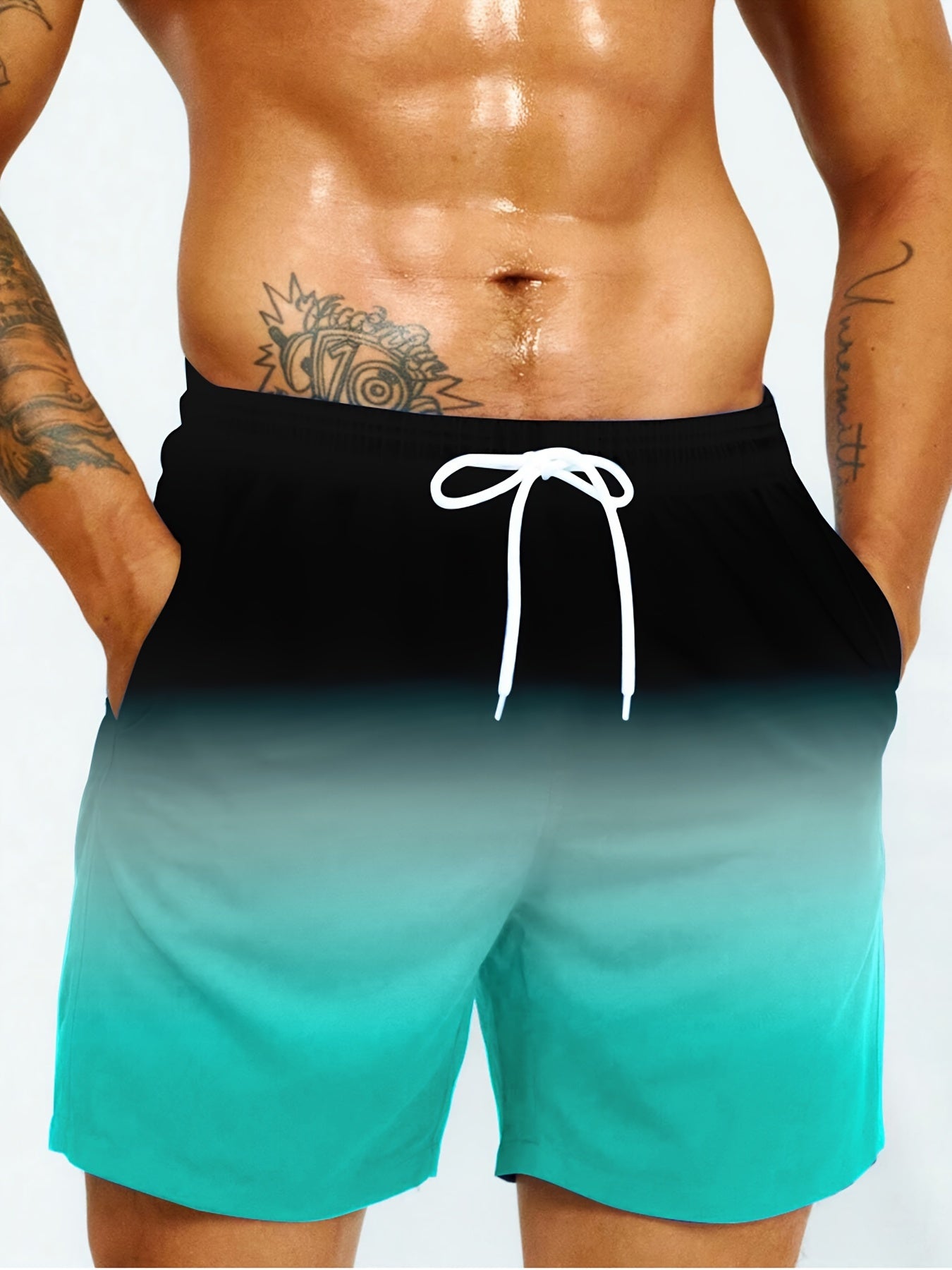 Heren contrast gradientkleurige boardshorts - Trekkoord zakken - Casual shorts - Bivakshop