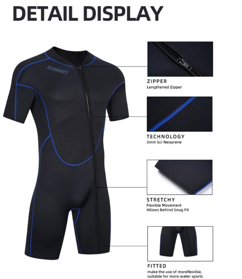 Heren Wetsuit - 3mm neopreen korte mouwen - Eendelig warm zwem duikpak - Bivakshop