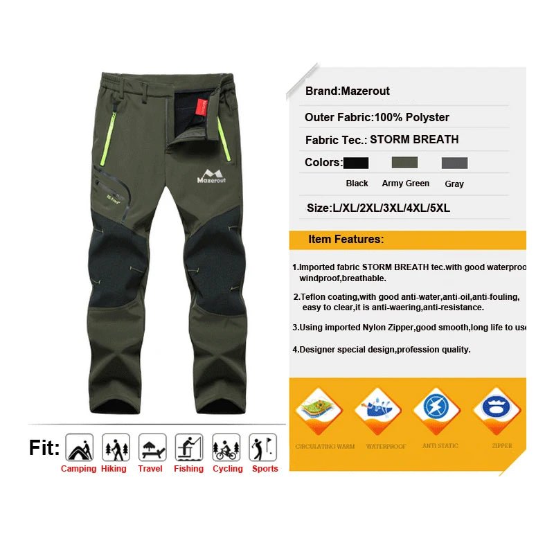 Heren winter fleece broek - Waterdicht voor outdoor activiteiten - Voor wandelen en skiën - Bivakshop