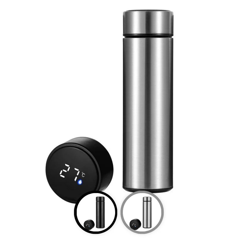 Herzberg roestvrijstalen thermo vacuum fles - Slim temperatuurdisplay - 500 ml - Bivakshop