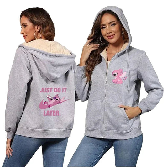 Kawaii fleece hoodie - Winter sweatshirt met rits - Cartoon design voor dames - Bivakshop