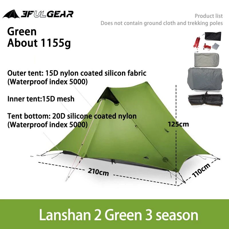 Lanshan 2 3F UL Gear tent - Ultralicht 1 - 2 personen - 3 - 4 seizoenen - Bivakshop