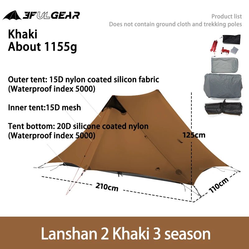 Lanshan 2 3F UL Gear tent - Ultralicht 1 - 2 personen - 3 - 4 seizoenen - Bivakshop