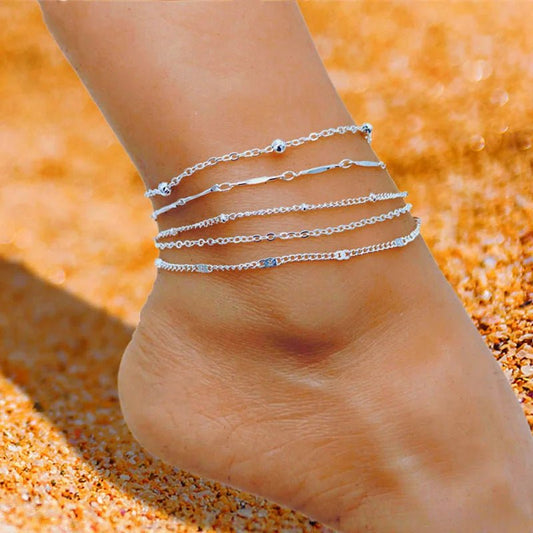 Minimalistische dunne ketting anklets - 5 stuks set - In goud en zilver - Bivakshop