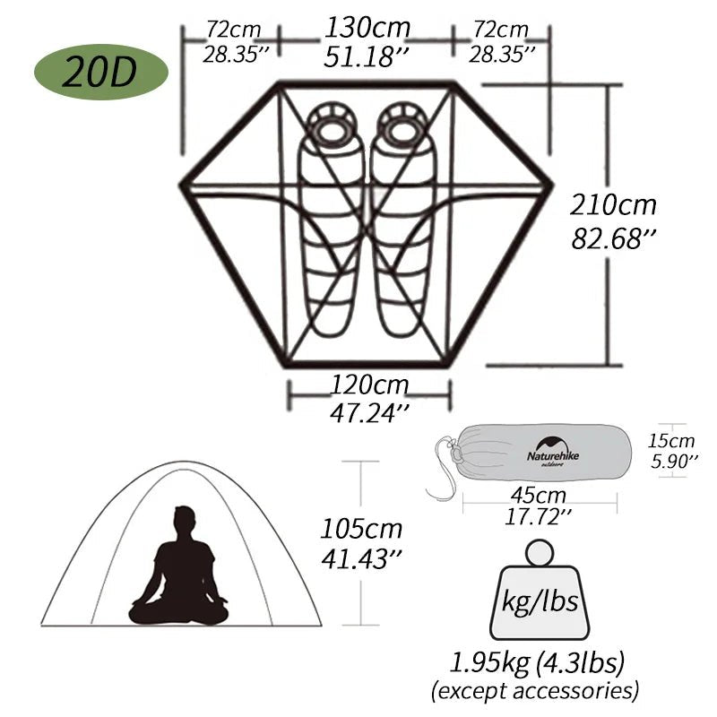 Naturehike cloud peak 2 - persoonstent - Ultralicht en waterdicht - 4 - seizoenen tent - Bivakshop