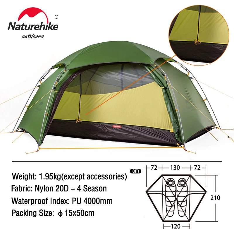 Naturehike cloud peak 2 - persoonstent - Ultralicht en waterdicht - 4 - seizoenen tent - Bivakshop