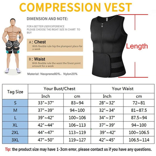 Neopreen sauna sweat vest voor mannen - Taille trainer en body shaper met ritssluiting - Bivakshop