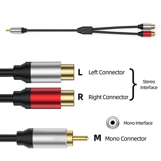 RCA audiokabel 0,3m - 1 mannelijke naar 2 vrouwelijke Y - splitter - Goud verguld voor speaker en versterker - Bivakshop