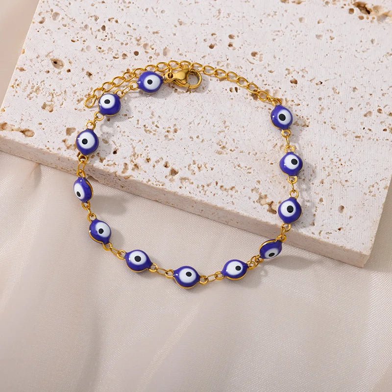 Roestvrijstalen evil eye armband - Dames emaille ketting - Zomer strandvoet sieraad 2024 - Bivakshop