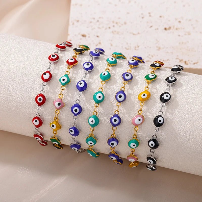 Roestvrijstalen evil eye armband - Dames emaille ketting - Zomer strandvoet sieraad 2024 - Bivakshop