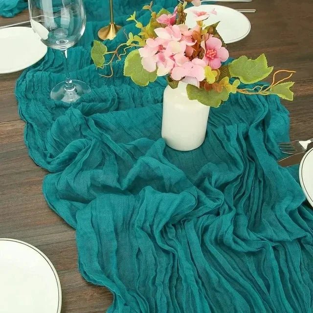 Rustieke kaasdoek tafelloper - Perfect voor boho bruiloften en feestelijke decoratie - Bivakshop