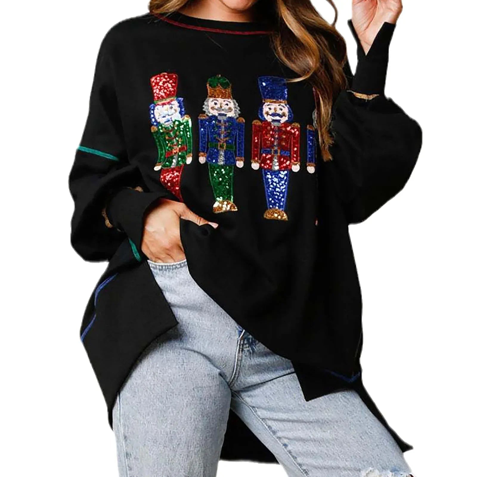 Santa sequin print sweatshirt - Stijlvol en comfortabel voor kerst - Bivakshop