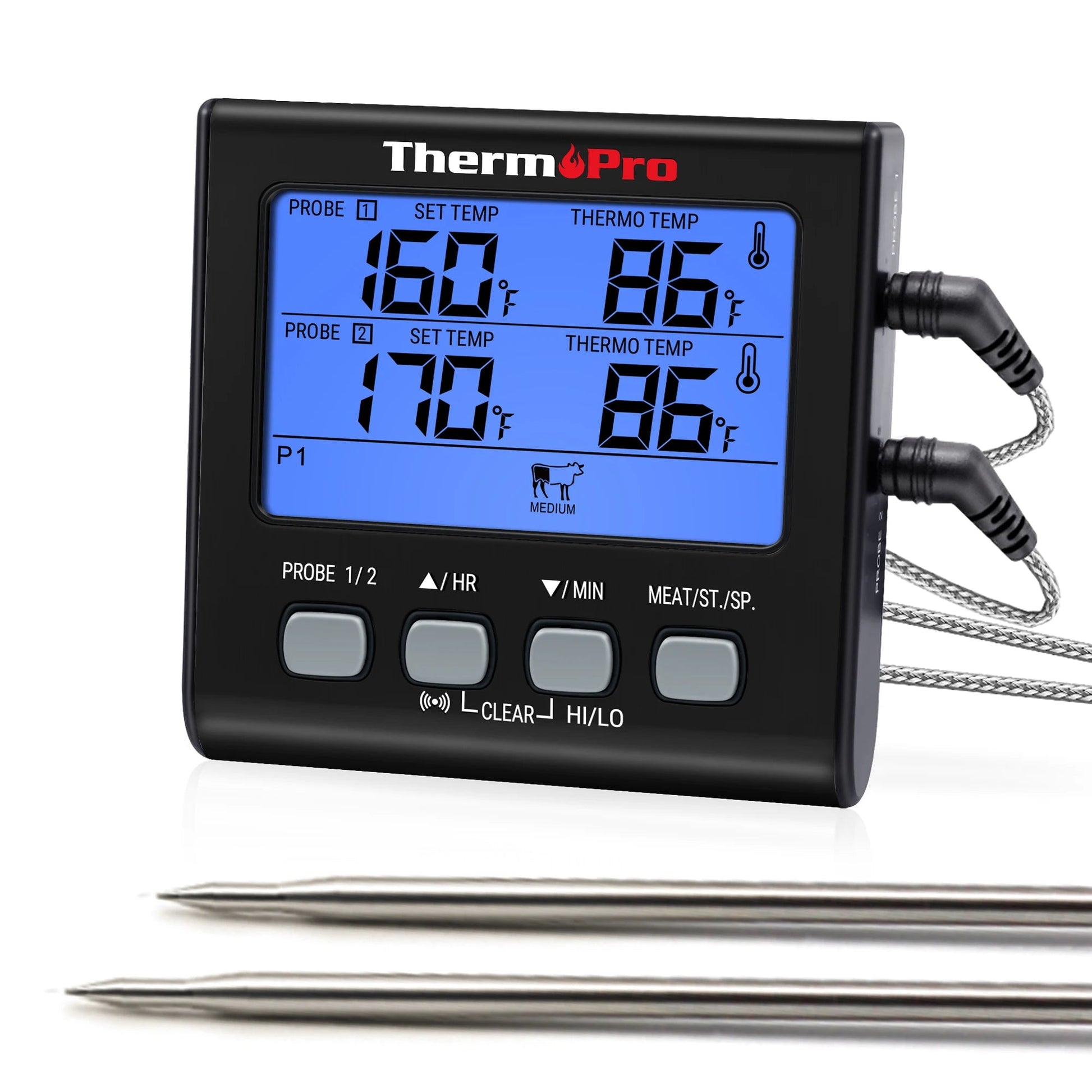 ThermoPro TP17 dubbele sondes digitale vleesthermometer - Grote LCD - scherm - Voor BBQ, oven en keuken - Bivakshop