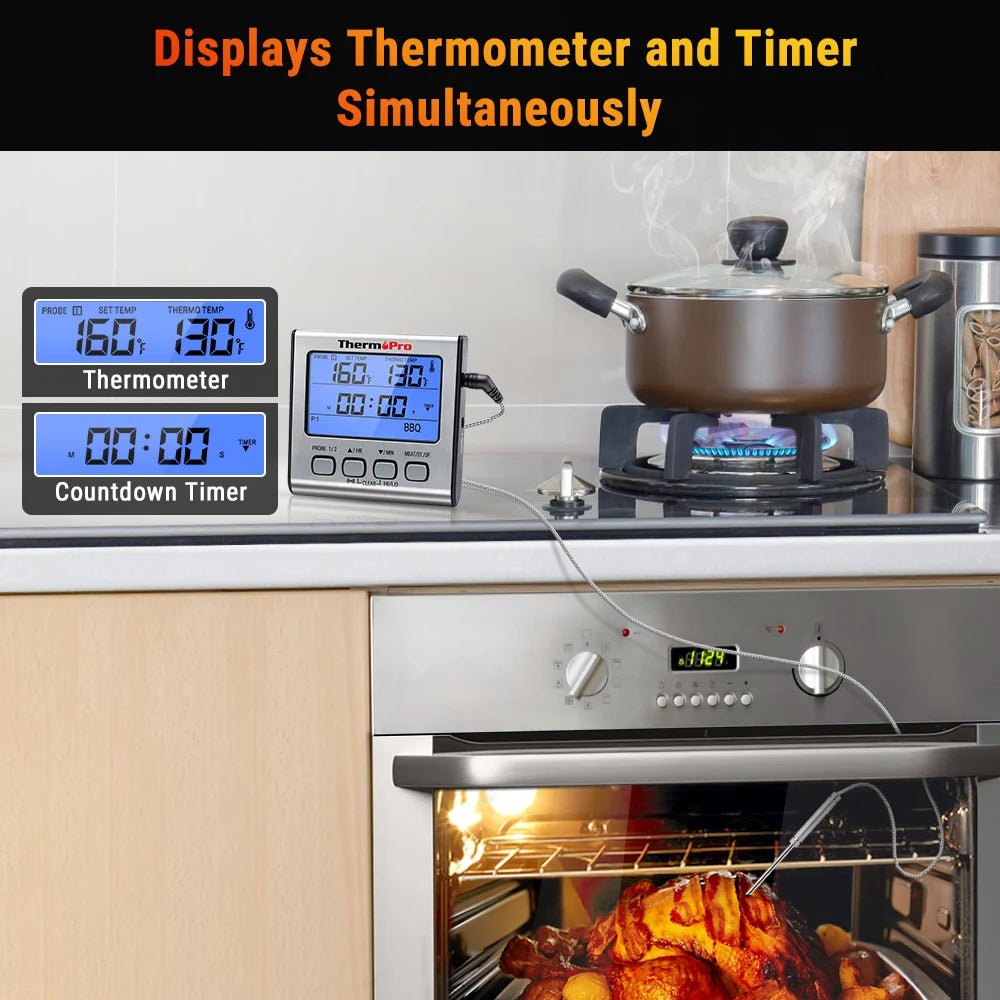 ThermoPro TP17 dubbele sondes digitale vleesthermometer - Grote LCD - scherm - Voor BBQ, oven en keuken - Bivakshop