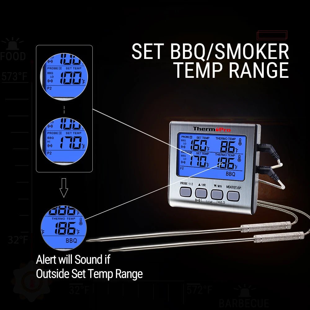 ThermoPro TP17 dubbele sondes digitale vleesthermometer - Grote LCD - scherm - Voor BBQ, oven en keuken - Bivakshop