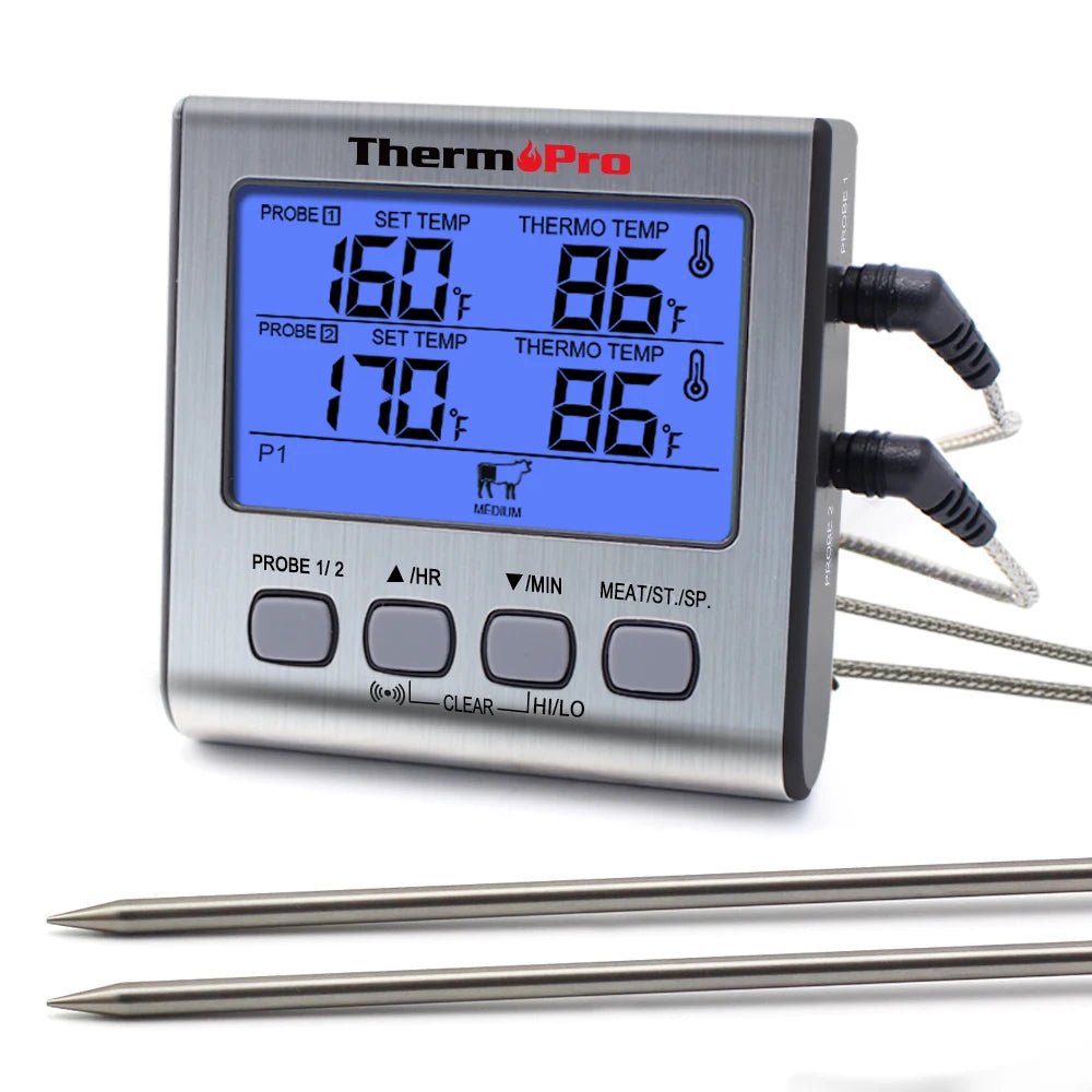 ThermoPro TP17 dubbele sondes digitale vleesthermometer - Grote LCD - scherm - Voor BBQ, oven en keuken - Bivakshop