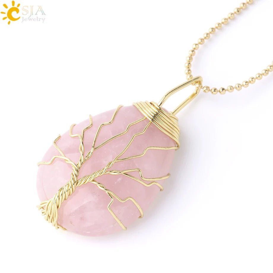 Tree of Life ketting - Natuurlijke stenen hanger - Tijgeroog, rozenkwarts en amethist - Bivakshop