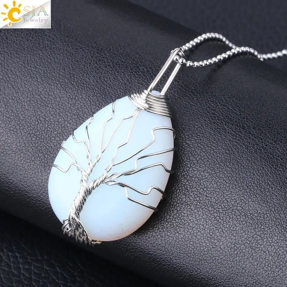 Tree of Life ketting - Natuurlijke stenen hanger - Tijgeroog, rozenkwarts en amethist - Bivakshop