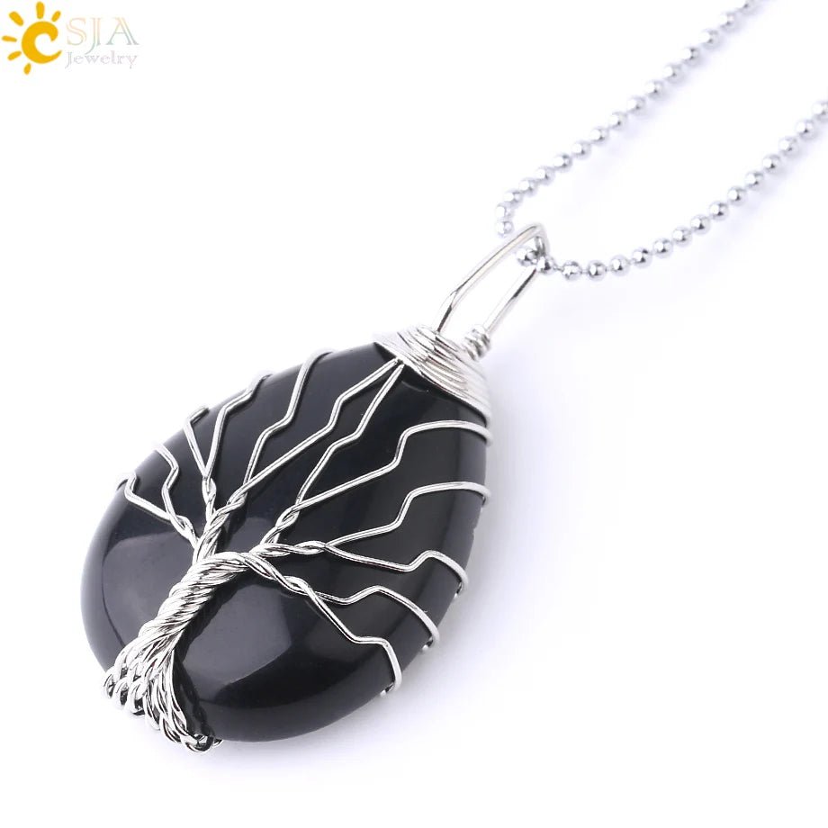 Tree of Life ketting - Natuurlijke stenen hanger - Tijgeroog, rozenkwarts en amethist - Bivakshop