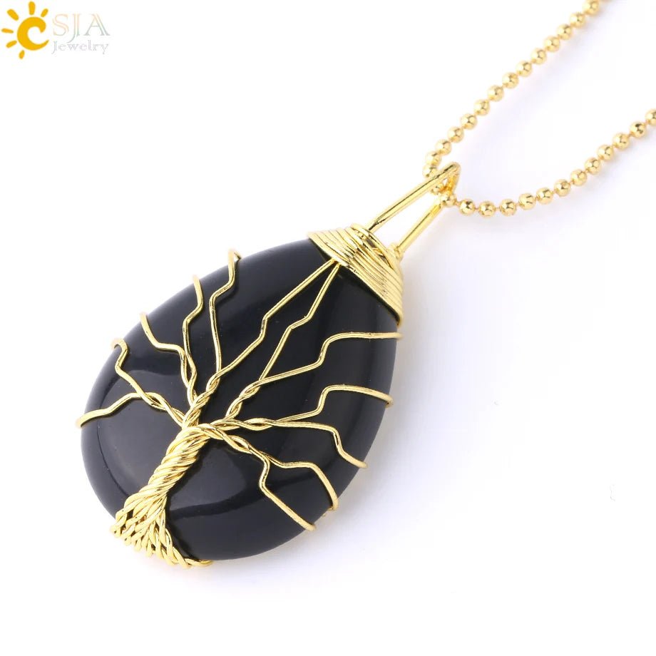 Tree of Life ketting - Natuurlijke stenen hanger - Tijgeroog, rozenkwarts en amethist - Bivakshop