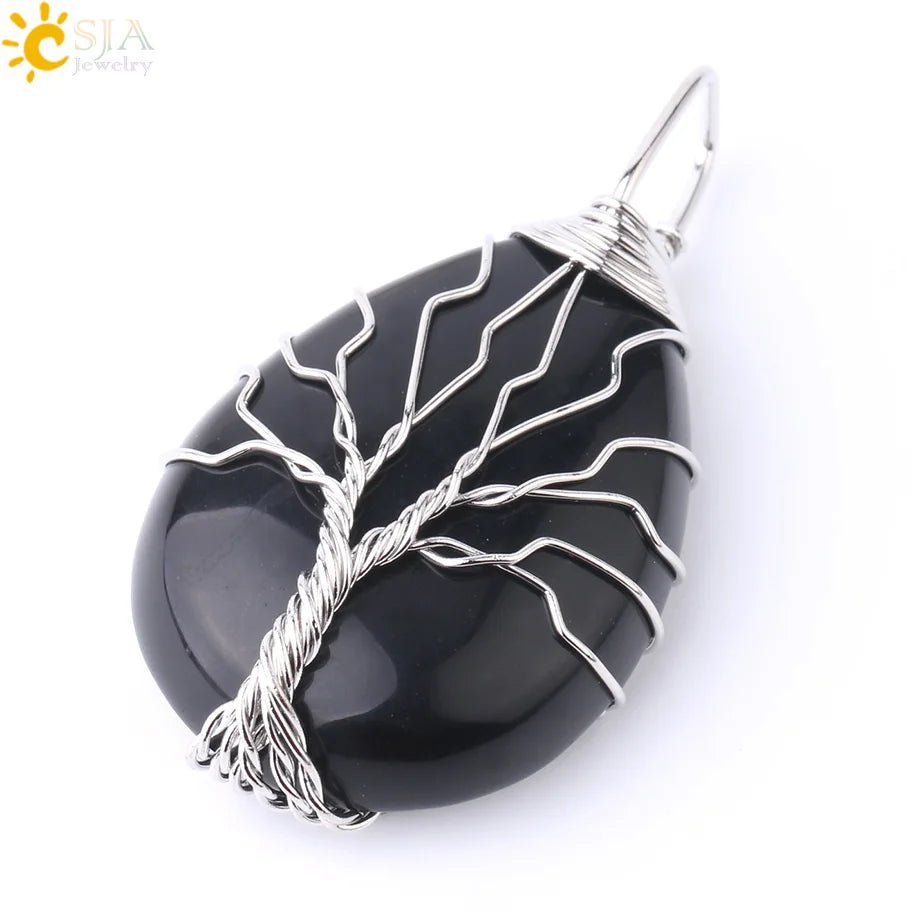 Tree of Life ketting - Natuurlijke stenen hanger - Tijgeroog, rozenkwarts en amethist - Bivakshop