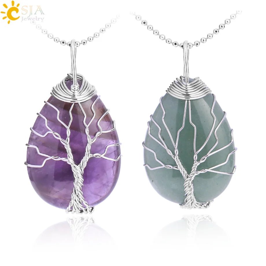 Tree of Life ketting - Natuurlijke stenen hanger - Tijgeroog, rozenkwarts en amethist - Bivakshop