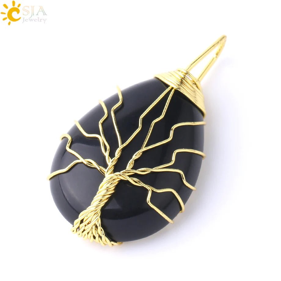 Tree of Life ketting - Natuurlijke stenen hanger - Tijgeroog, rozenkwarts en amethist - Bivakshop