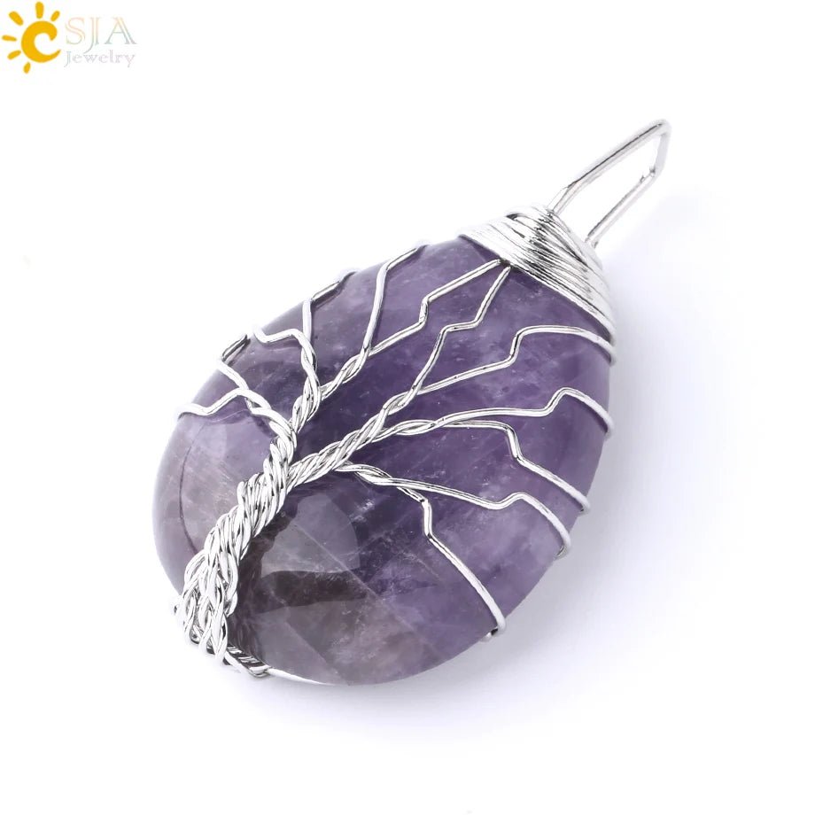 Tree of Life ketting - Natuurlijke stenen hanger - Tijgeroog, rozenkwarts en amethist - Bivakshop