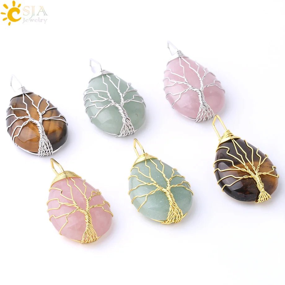 Tree of Life ketting - Natuurlijke stenen hanger - Tijgeroog, rozenkwarts en amethist - Bivakshop