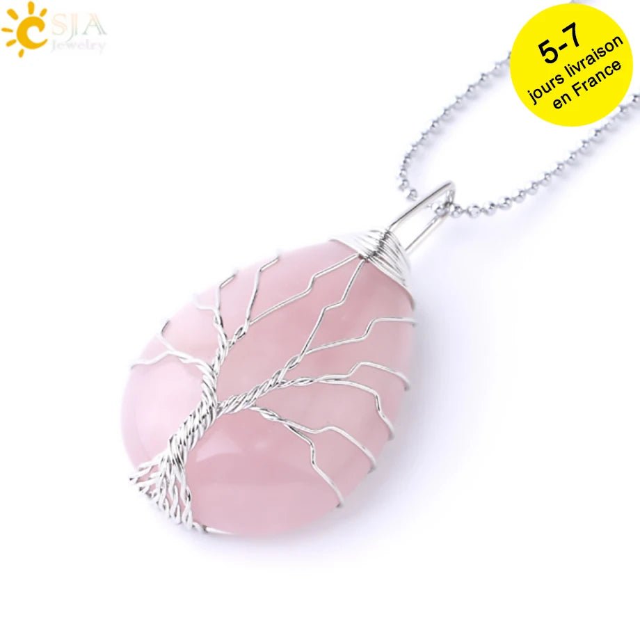 Tree of Life ketting - Natuurlijke stenen hanger - Tijgeroog, rozenkwarts en amethist - Bivakshop