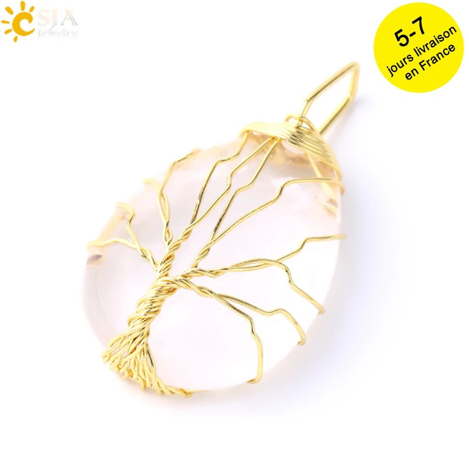 Tree of Life ketting - Natuurlijke stenen hanger - Tijgeroog, rozenkwarts en amethist - Bivakshop