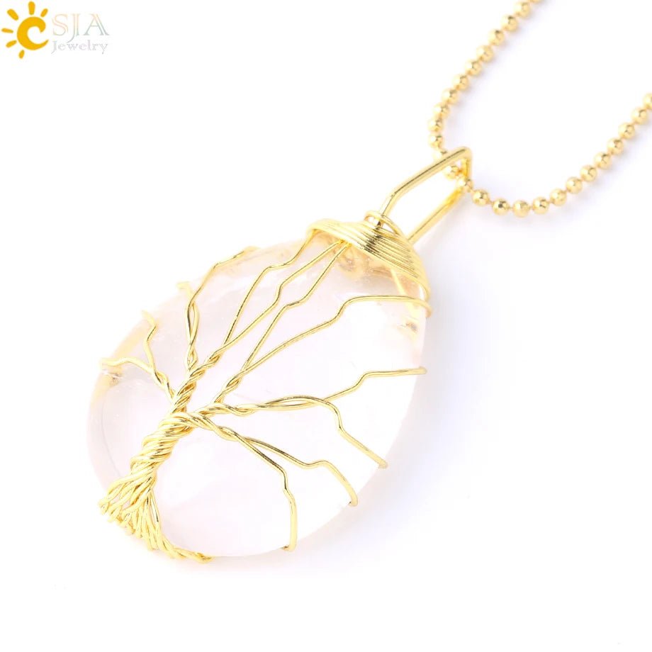 Tree of Life ketting - Natuurlijke stenen hanger - Tijgeroog, rozenkwarts en amethist - Bivakshop