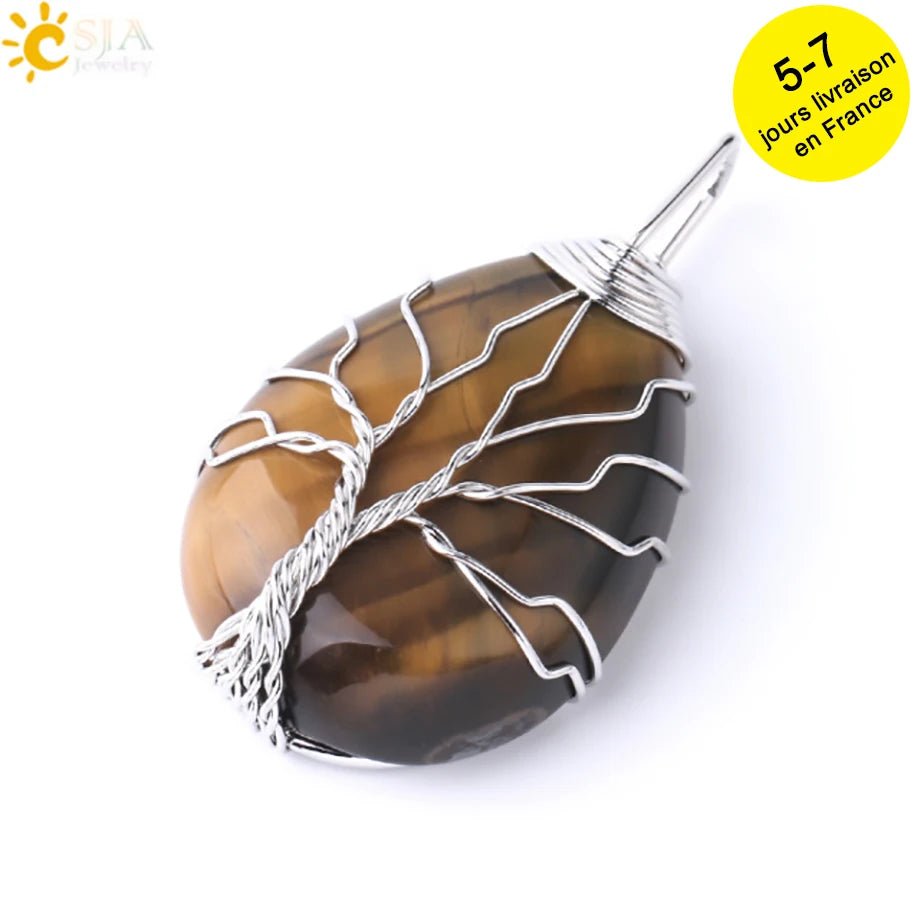 Tree of Life ketting - Natuurlijke stenen hanger - Tijgeroog, rozenkwarts en amethist - Bivakshop