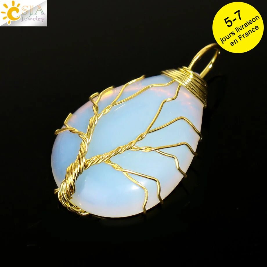 Tree of Life ketting - Natuurlijke stenen hanger - Tijgeroog, rozenkwarts en amethist - Bivakshop