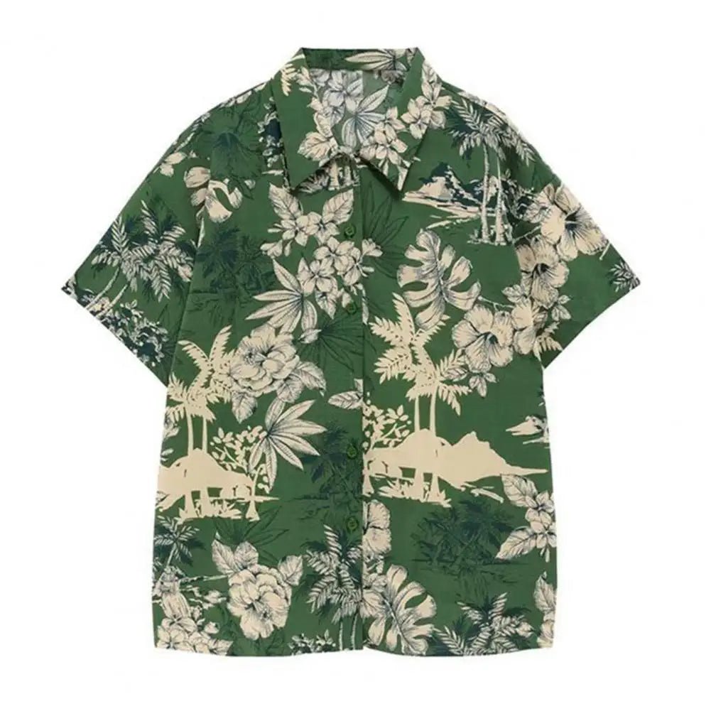 Trendy zomeroverhemd - Snelle droging hawaiiaans bloemenbladeren print - Met zak - Bivakshop