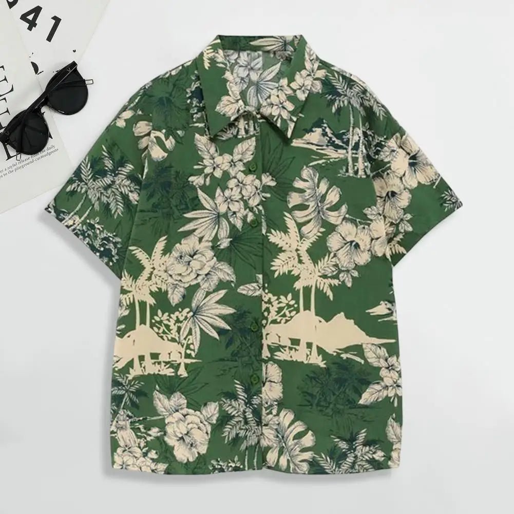 Trendy zomeroverhemd - Snelle droging hawaiiaans bloemenbladeren print - Met zak - Bivakshop