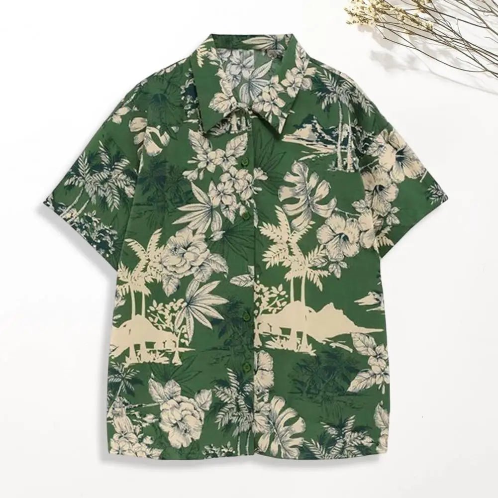 Trendy zomeroverhemd - Snelle droging hawaiiaans bloemenbladeren print - Met zak - Bivakshop