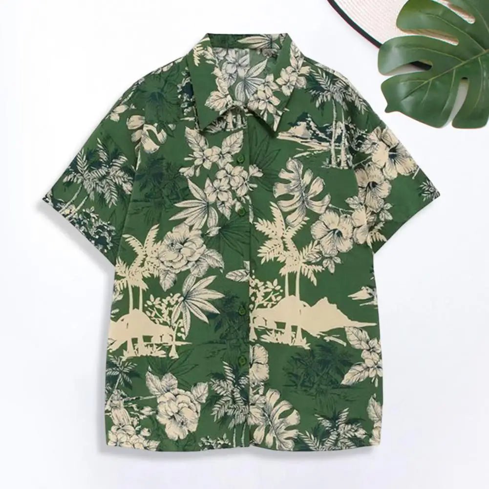 Trendy zomeroverhemd - Snelle droging hawaiiaans bloemenbladeren print - Met zak - Bivakshop