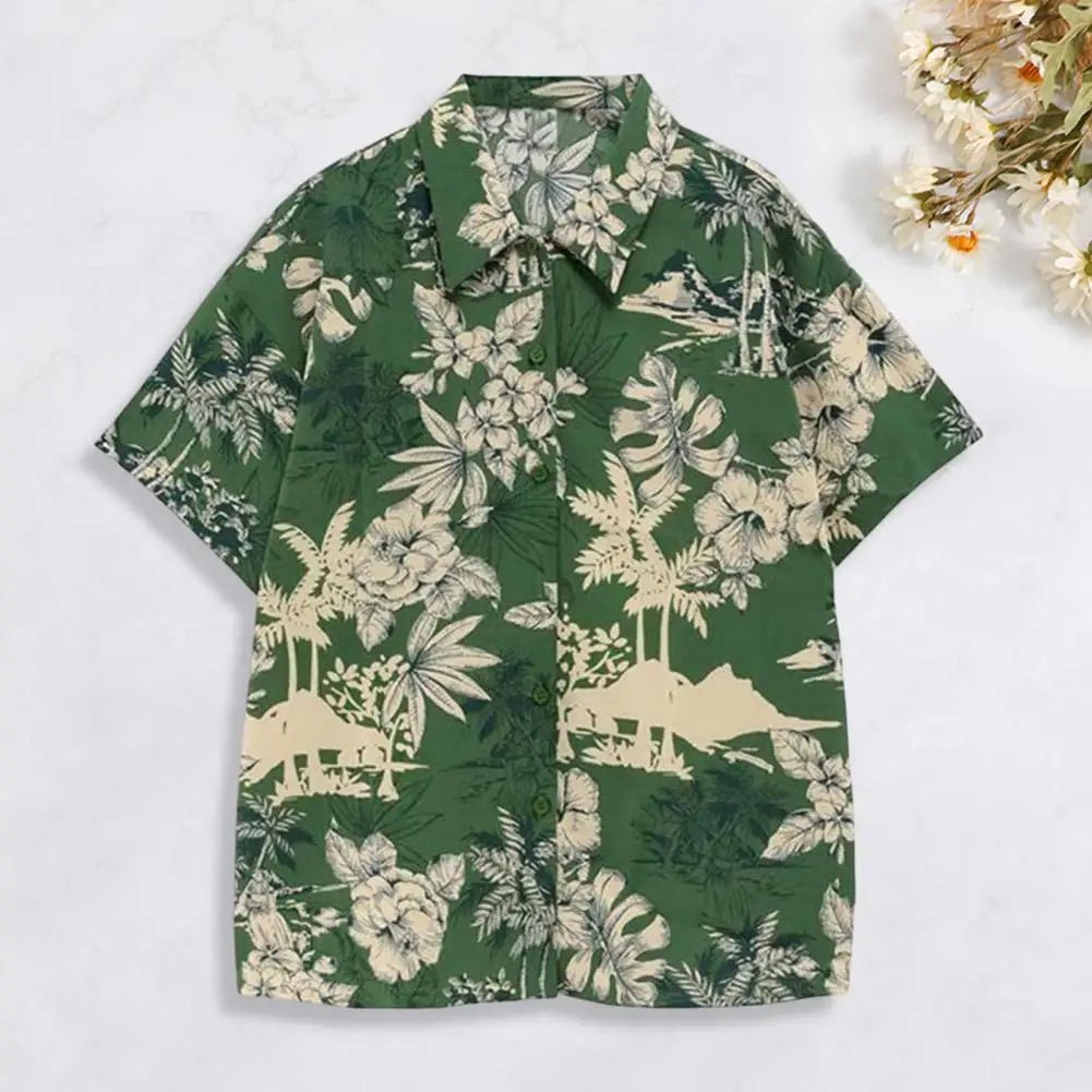 Trendy zomeroverhemd - Snelle droging hawaiiaans bloemenbladeren print - Met zak - Bivakshop