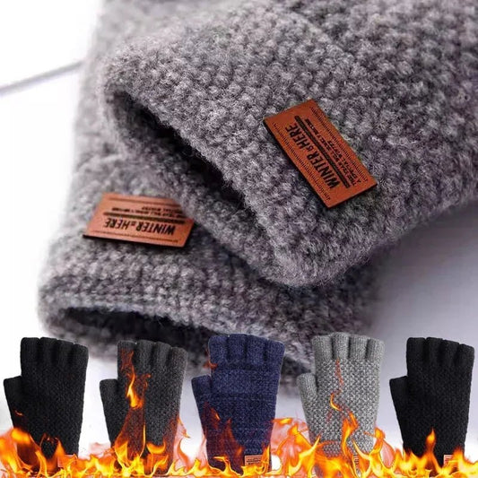 Winter vingerloze handschoenen heren - Gebreide dikke wol - Elastisch en warm - Bivakshop