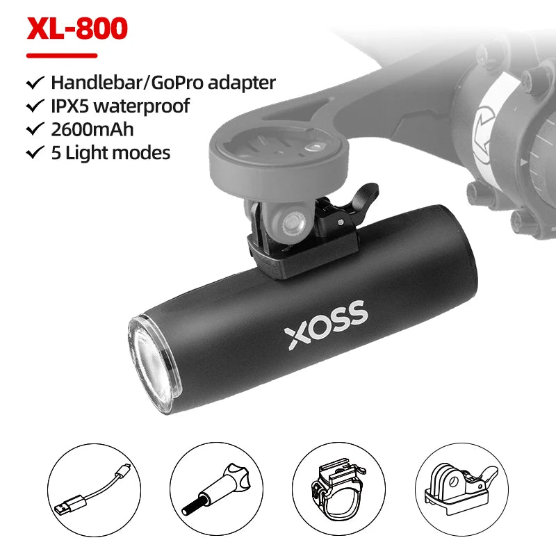 Xoss - Xl400 xl800 fiets koplamp - 400 800 lumen usb oplaadbaar alu flitser - Bivakshop